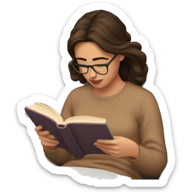 brunette reading a book cozy aesthetic sticker