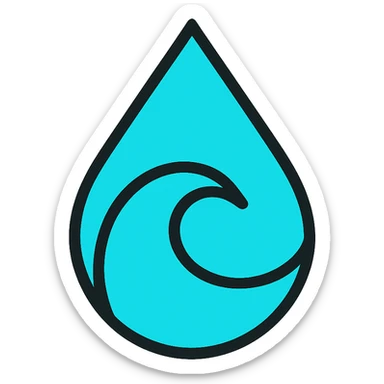cyan water drop with an abstract cut out swirl, clean and modern icon style sticker