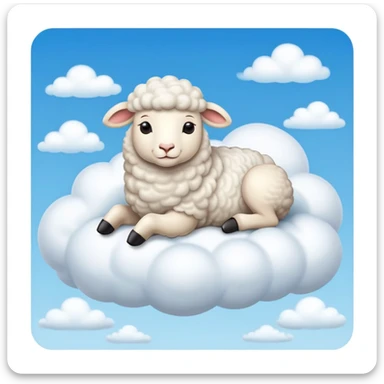 A fluffy sheep resting on a puffy white cloud in the sky sticker