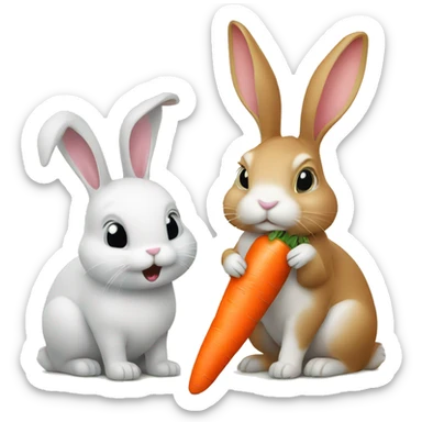 Bunny eating a carrot beside another bunny eating a carrot sticker