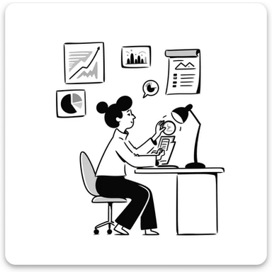 researcher analyzing data with charts and graphs sticker