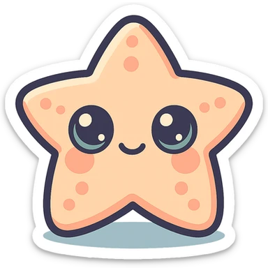 super kawaii chibi baby starfish character, soft pastel colors, big sparkling eyes, bolder outline, soft shadow, high contrast, minimal clean layout, PNG, transparent background sticker