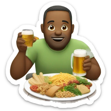 Dad eating lots of food with belly and beer in a garden sticker