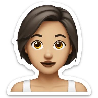 pretty girl with dark brown short hair, brown eyes, big lips, medium skin sticker