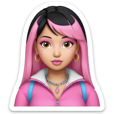 Nicki Minaj black hair with pink highlights, pink outfit sticker
