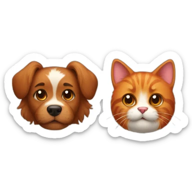 A brown furry dog and a red cat sticker