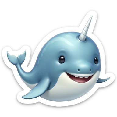 Cinematic Comical Narwhal Portrait Emoji, Head tilted dramatically with an exaggeratedly amused expression, featuring a sleek, elegantly streamlined body with a prominently spiraled ivory tusk and wide, comically expressive eyes full of playful disbelief, Simplified yet hilariously expressive features, highly detailed, glowing with a slightly sassy arctic glow, high shine, dramatic yet playful, stylized with an air of quirky marine mischief, soft glowing outline, capturing the essence of a meme-worthy narwhal that looks ready to side-eye its way into viral fame! sticker