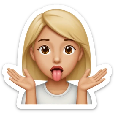 tongue out with hands to side of mouth tilted forward  sticker