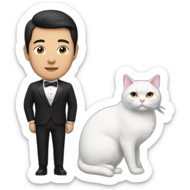 Heavy Asian Man with tuxedo cat sticker