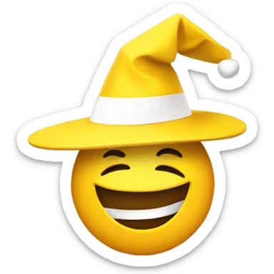 Yellow emoji with a paper hat smiling very big sticker