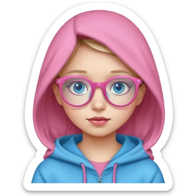girl in hoodie with pink glasses and blue eyes sticker