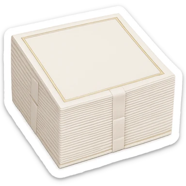 Add a subtle and elegant colored border to the stack of soft white paper napkins. Maintain soft lighting and subtle shadows. The background should be transparent with no background visible. sticker