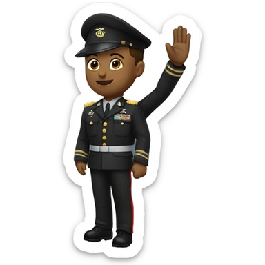 A first lieutenant wearing a black military jacket and giving a military salute sticker