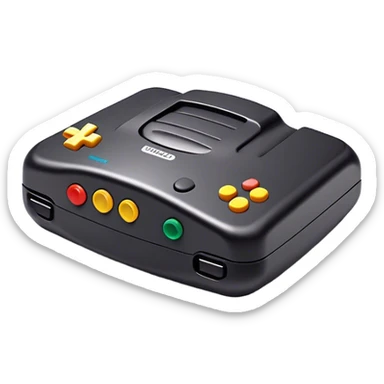 Clash of Clans aesthetic: Cinematic Playful Nintendo 64 Console Portrait Emoji, rendered in a 3D vector-style similar to standard emojis with minimal shading and bold, simplified shapes. A compact, distinct form with signature details, softly glowing with a nostalgic gaming charm. Simplified yet unmistakably iconic, highly detailed and consistent, glowing with a soft radiance and high shine. Stylized with a touch of retro gaming magic and a soft glowing outline, capturing the essence of a beloved gaming relic with a friendly, playful manner! sticker