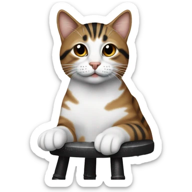 Tabby cat with brown and black strips with white under coat on a barstool  sticker