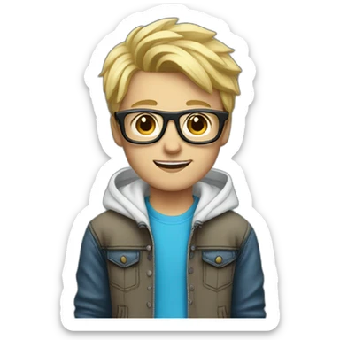 Blond boy with blue glasses and Black shoes and a white hoodie and jeans sticker