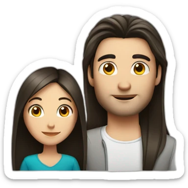 a brunette guy and long straight dark hair lady with a book sticker