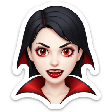 Beautiful vampire woman with back hair and red highlights showing fangs  sticker