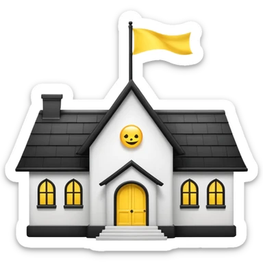simple magic school, white background, magic school, black roof, with a big flag, big flag on a roof, big yellow flag, white school sticker
