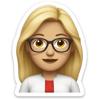mujer, cabello rubio y lentes y abrigo rojo sticker