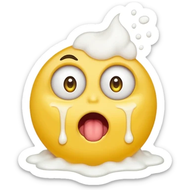 yellow circle with eyes up and mouth open, puking white foam sticker