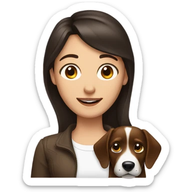 A brunette woman with an brunette man with dog sticker