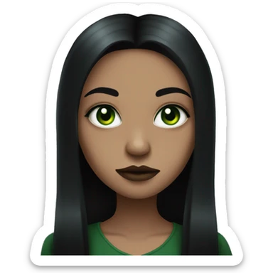Brown goth girl with long black hair and green eyes portrait  sticker