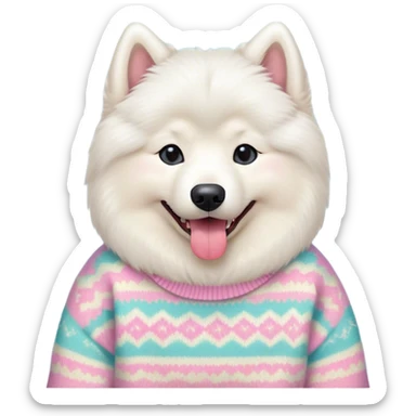 cute 
Samoyed tongue hanging out sitting 
 in a cute pastel sweater sticker