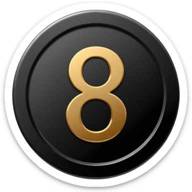 Emoji icon of a black coin with engraved number 8, minimalist style, isolated sticker