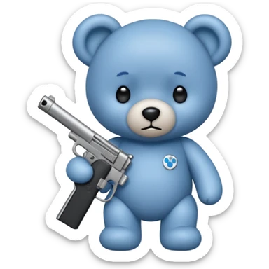 Cute blue teddy bear with a gun in his right hand  sticker
