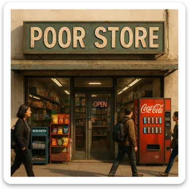 Convenience store named poor store and more sticker