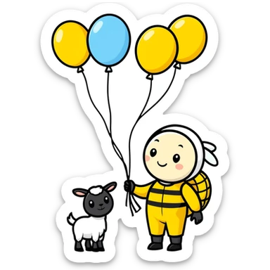 A bee keeper with balloons and goat  sticker