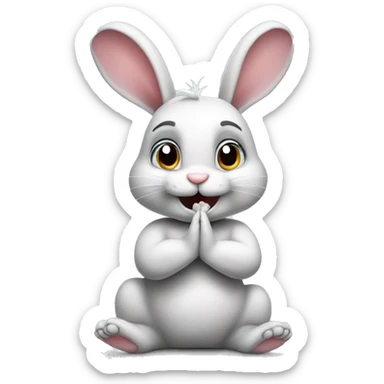 Bunny rabbit sitting up with right ear flopped down holding up 3 fingers making a VL sticker