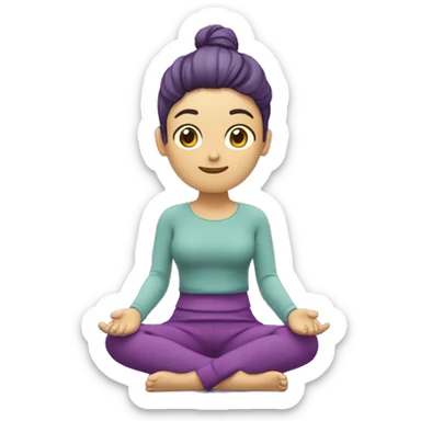 garota com a pele clara meditando em  um tapete com uma roupa roxa sticker