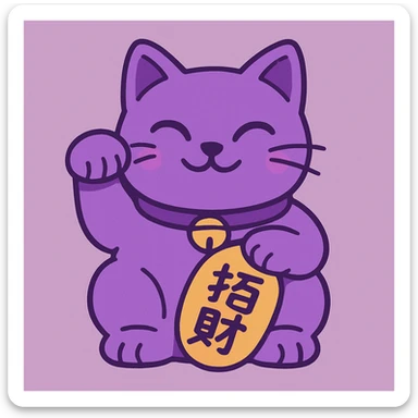 Purple Chinese lucky cat in a flat toon style  sticker