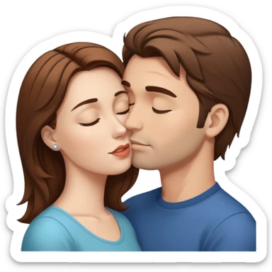 White husbandet Brown hair kissande white wife with Brown hair on the forehead sticker