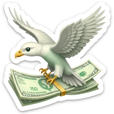 un fajo de dólares con alas volando, "que no sea un ave agarrando el fajo" quiero que el fajo de billetes tenga alas sticker