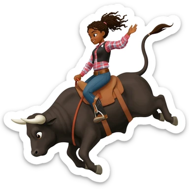 Girl brown skin bull riding competition sticker
