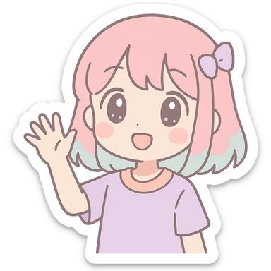 anime girl waving, vibrant colors, expressive, cute, energetic sticker