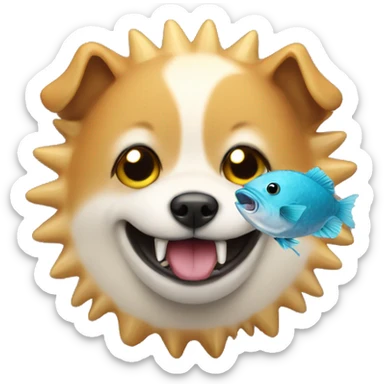dog with a blowfish sticker