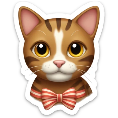 brown cat with stripes with a bow at its ear sticker
