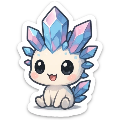 kawaii chibi crystal sprite creature, blue and pink crystals, extra small body, large head, adorable expression, chibi style sticker
