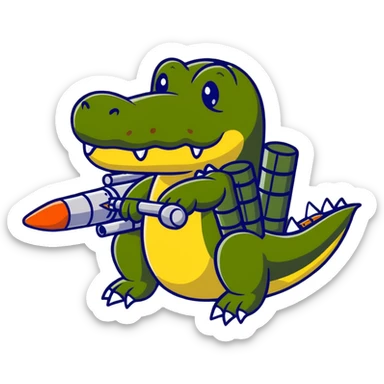 Battle crocodile with bombs, military alligator sticker