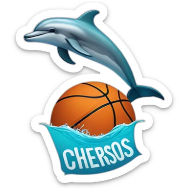 Dolphin with basketball and a label that says "Cherno more Odesos" in front of the dolphin and the basketball sticker