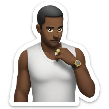 man looking at his watch on his wrist sticker