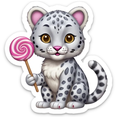 Snow leopard holding a lollipop  sticker