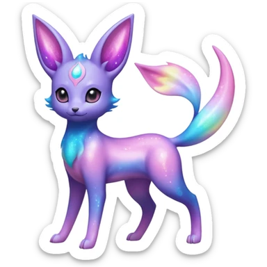 Shiny Iridescent Nebulae Espeon-Umbreon-Sylveon-Dragonair-Fakémon-hybrid-creature (full body)  with a galaxy-dust-flowing-gradient-tail sticker