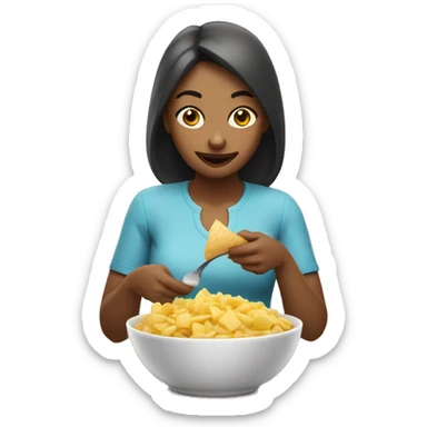 Mujer comiendo sticker