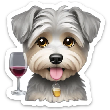 grey morkie drinking wine sticker