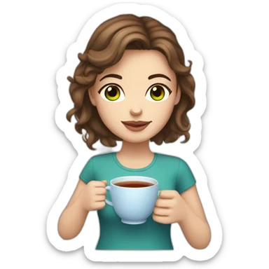 white girl brown hair blue/green eyes and cup of tea in hand sticker